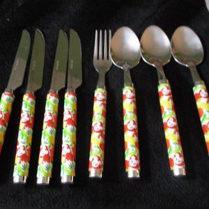Lot of Eight Disney Mickey Mouse Fork Knives Spoons Fruit Theme Summer
